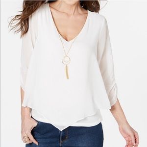 Thalia Sodi ruched 3/4 sleeve blouse with necklace